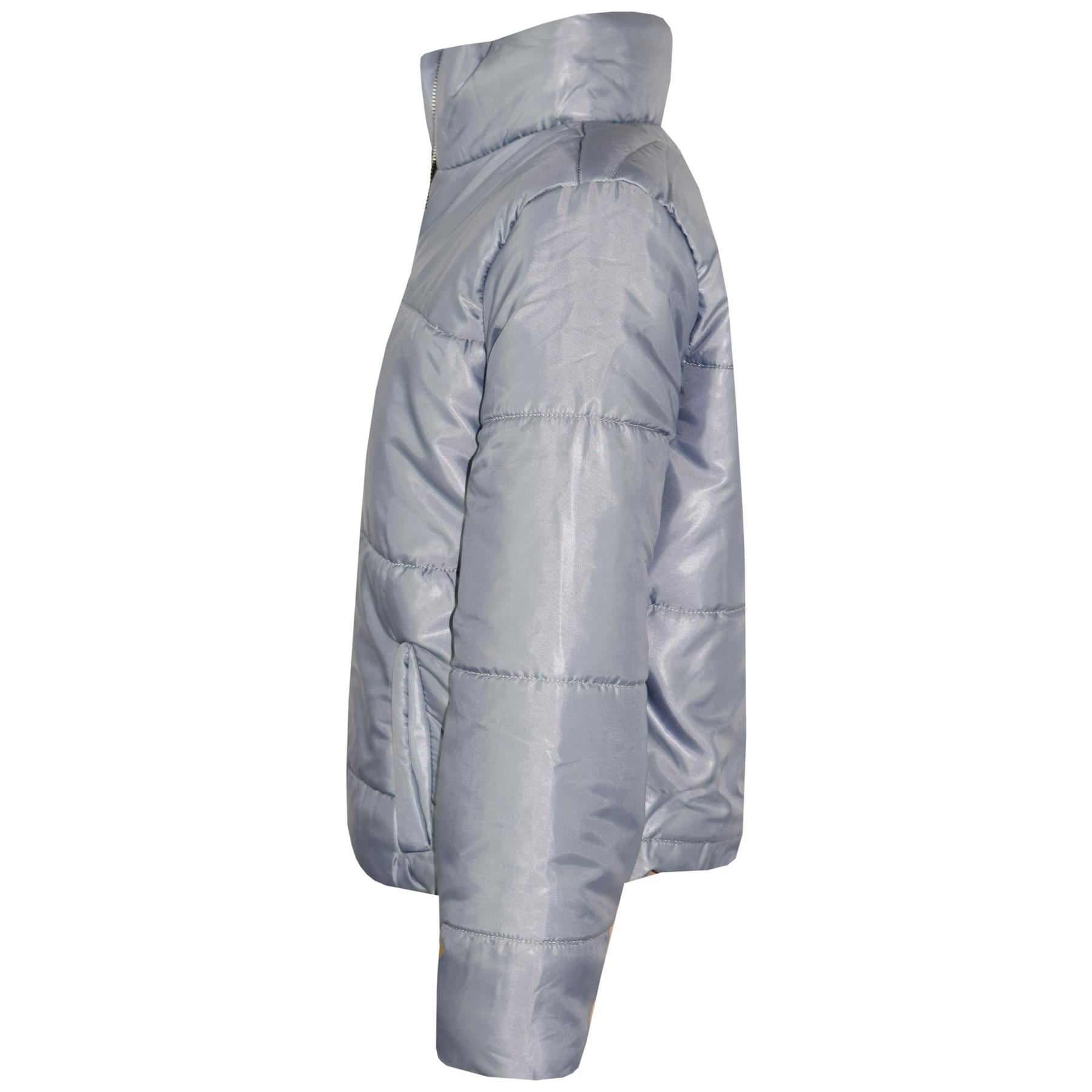 Girls Silver Grey Wetlook Padded Quilted Puffer Jacket - Kids Clothing Store