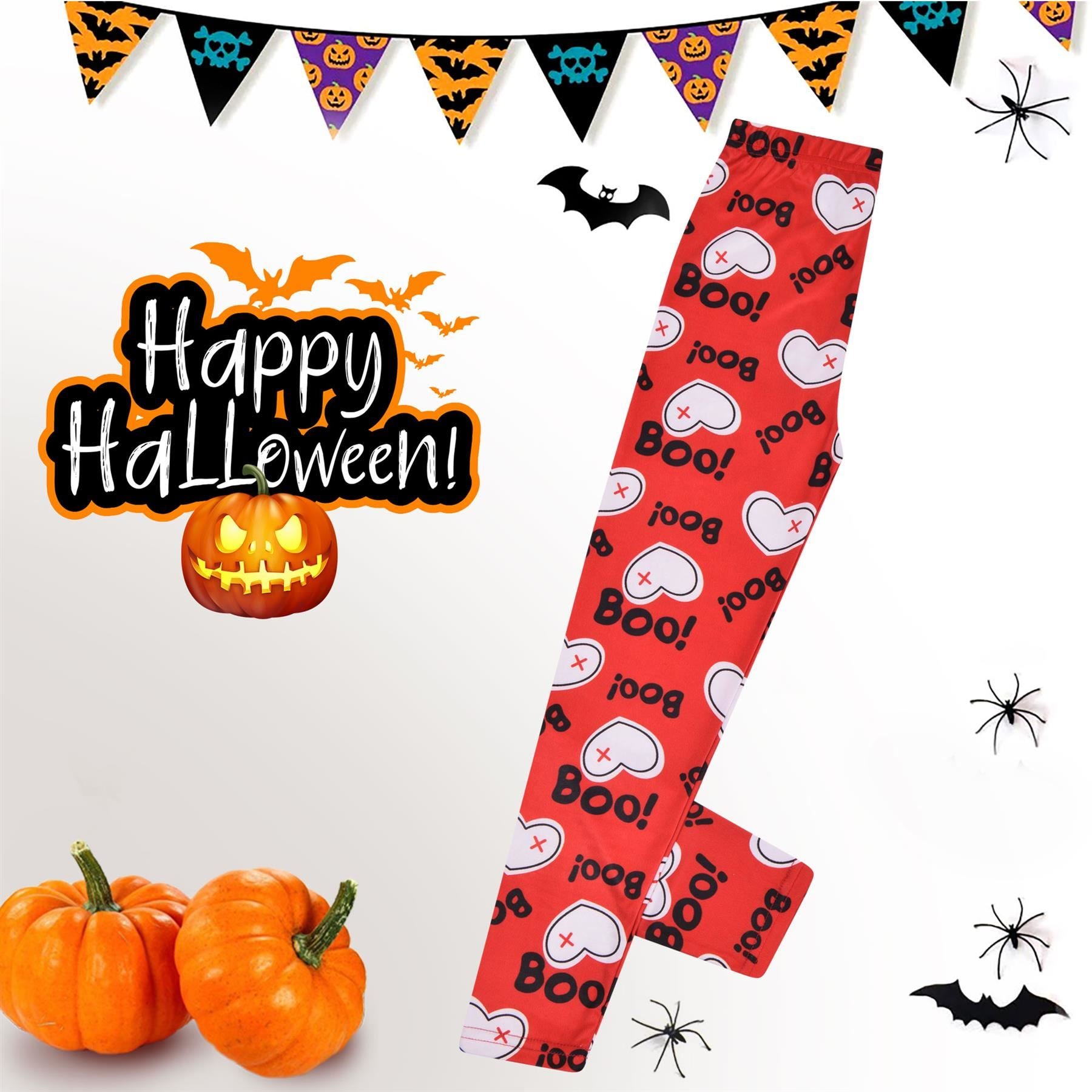 Girls Heart Print Red Soft Stretchy Halloween Leggings