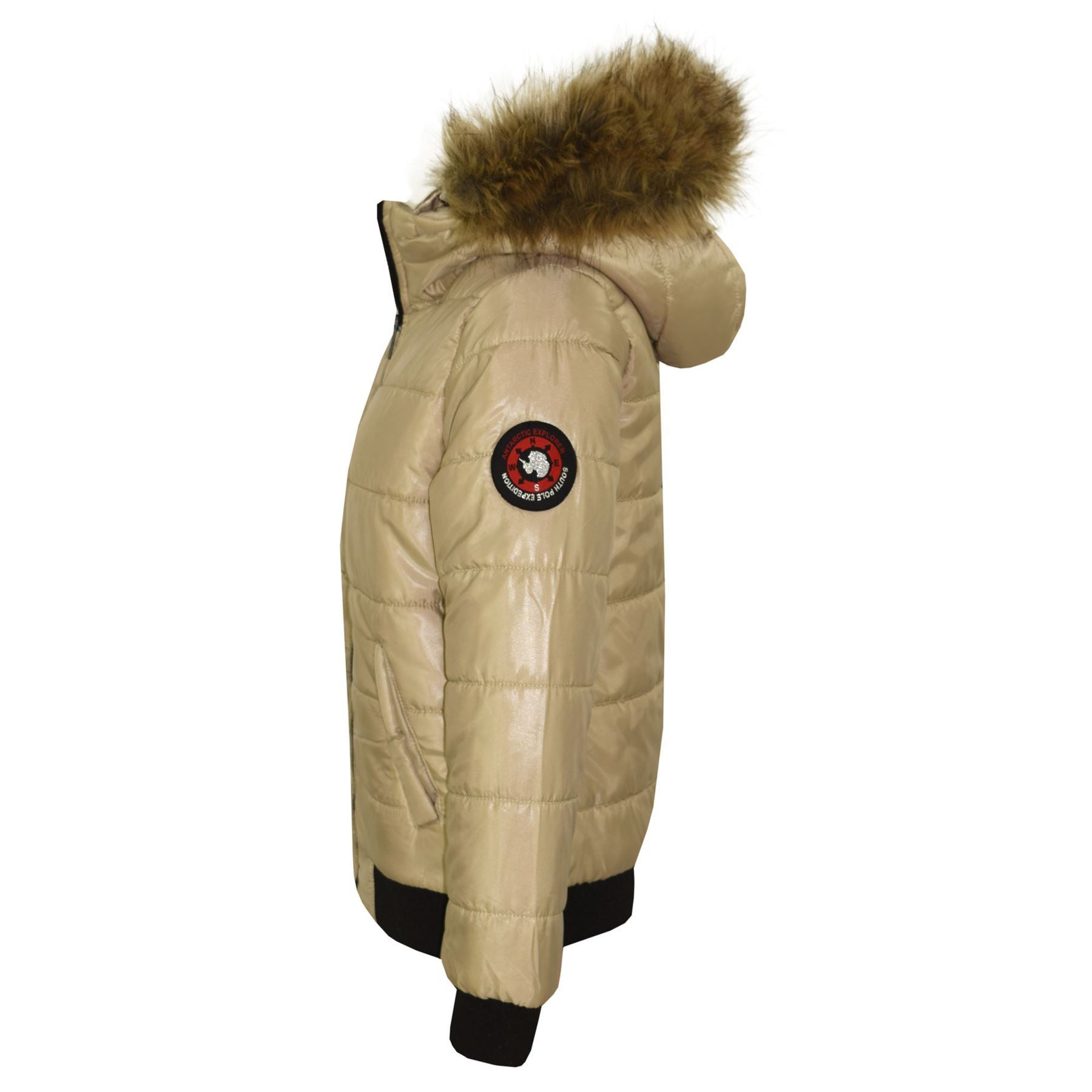 Kids Girls Boys Fux Fur Stone Hooded Puffer Jacket