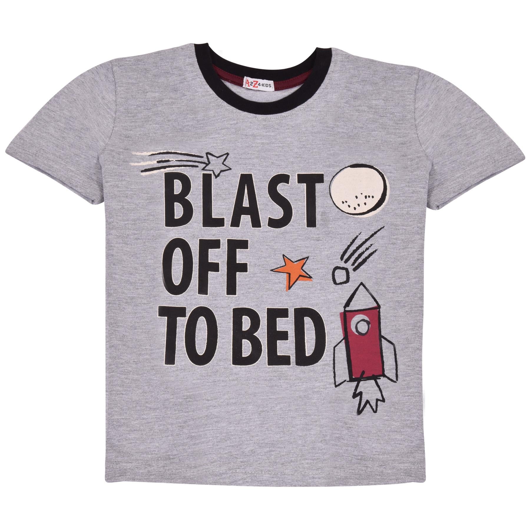 Kids Girls Boys Blast Off To Bed Print Grey Pyjamas Set - Kids Clothing Store