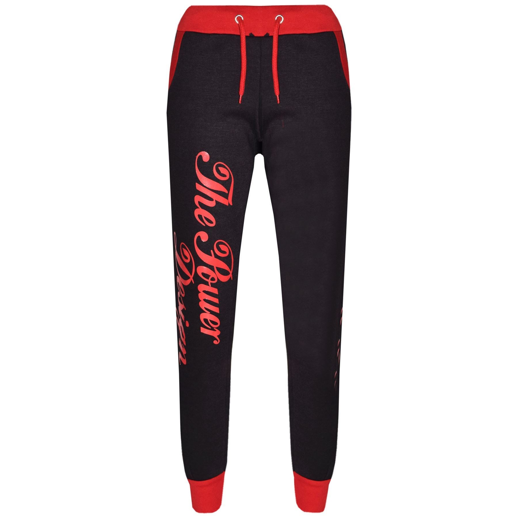 Kids Boys Girls The Power Design Jogger Black & Red Tracksuit